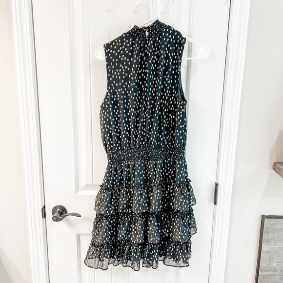 MSK Black Tiered Halter Dress Gold Polka Dots Size Medium - Picture 2 of 9